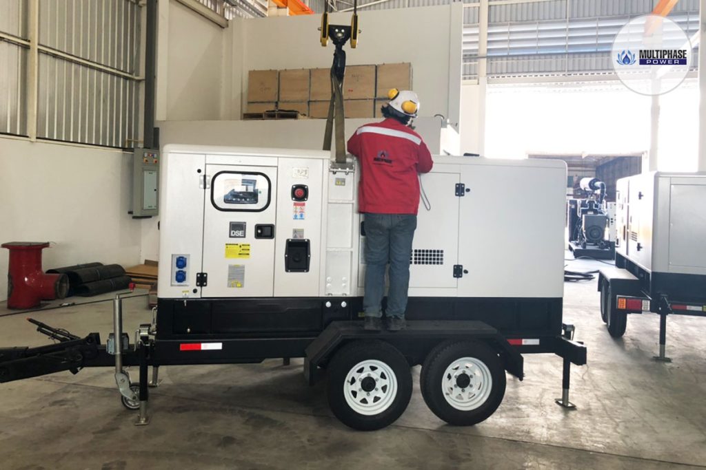 Silent diesel generator set (133 kVA) on 4-wheel trailer with Cummins engine, Stamford alternator, and DSE7320 controller. Ideal for mobile backup power.