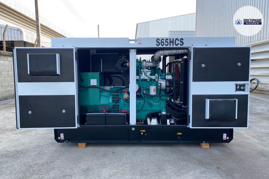 เครื่องกำเนิดไฟฟ้าดีเซล ขนาด 65 kVA แบรนด์มัลติเฟส พาวเวอร์ (Multiphase Power) เครื่องปั่นไฟตู้ครอบเก็บเสียง